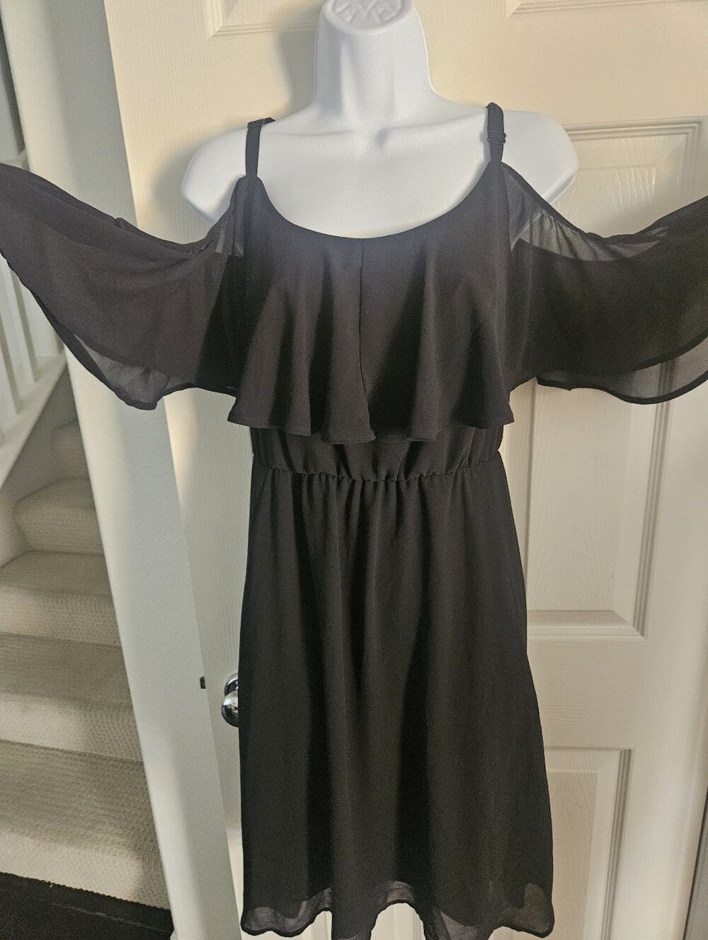 Torrid Black Cold Shoulder Ruffle Chiffon Dress 1X